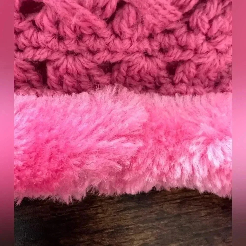 jamie rae hats | Candy Pink Winter Wimple Hat Candy Pink Lace Rose. Size: 3/6M
